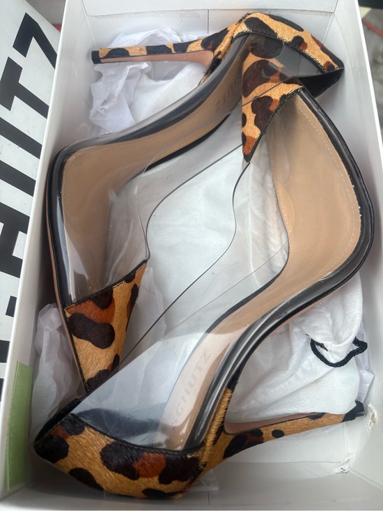 SCHUTZ Shoes - SCHUTZ Leopard-Print Pointed Toe Clear Panel animal hair heels